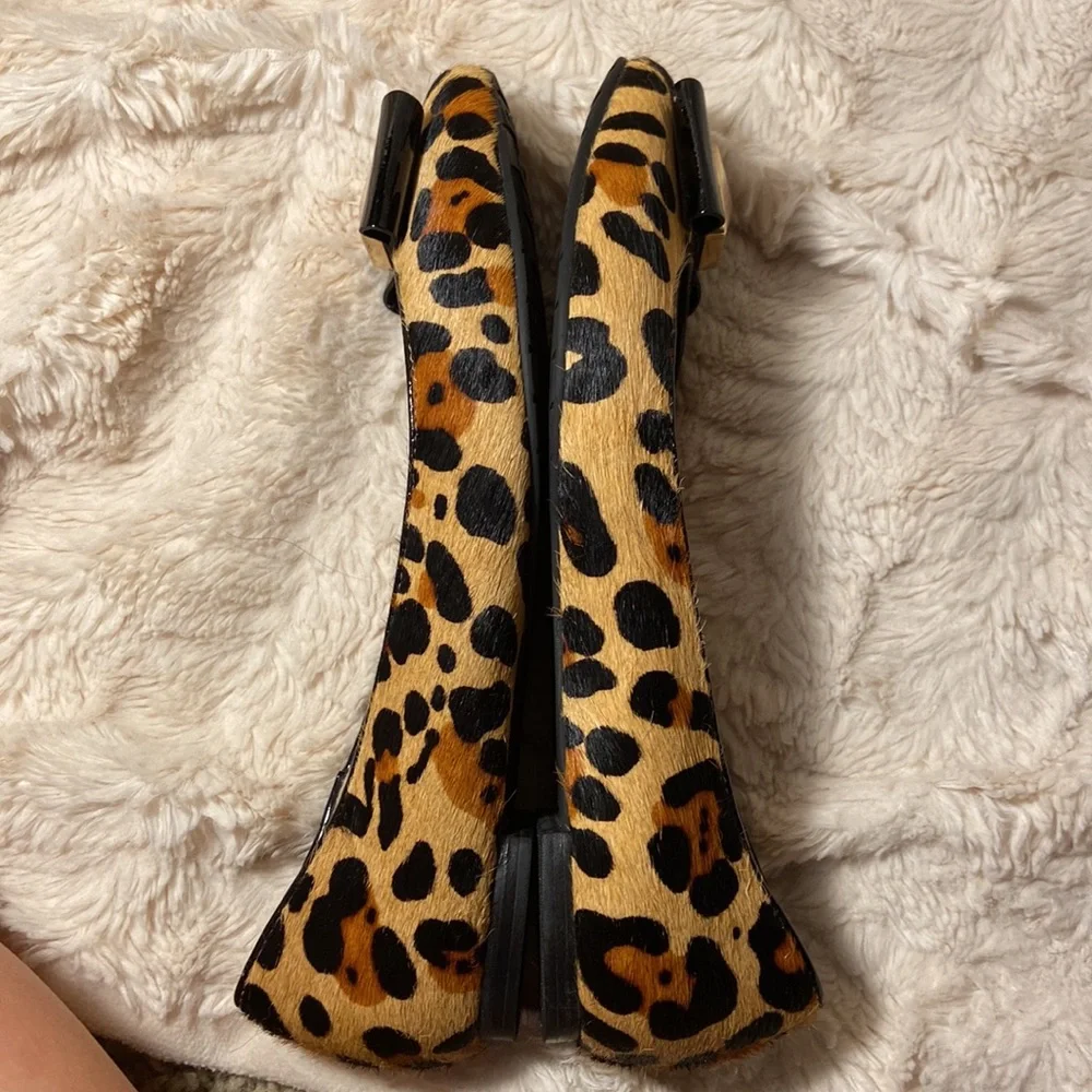 Kate Spade Leopard Cheetah Print Black Bow Calf Hair Flats Ballet Shoes